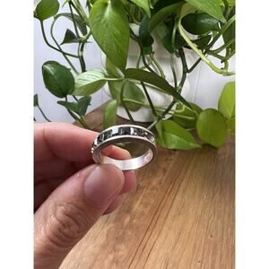 Silver Size 8.5‎ Princess Cut Gray Band Eternity Ring Modernist Minimalist